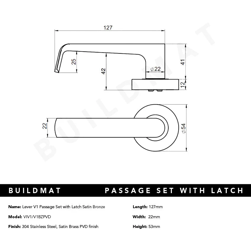 Lockwood Vivid Lever V1 Passage Set with Latch Satin Bronze - Image 4