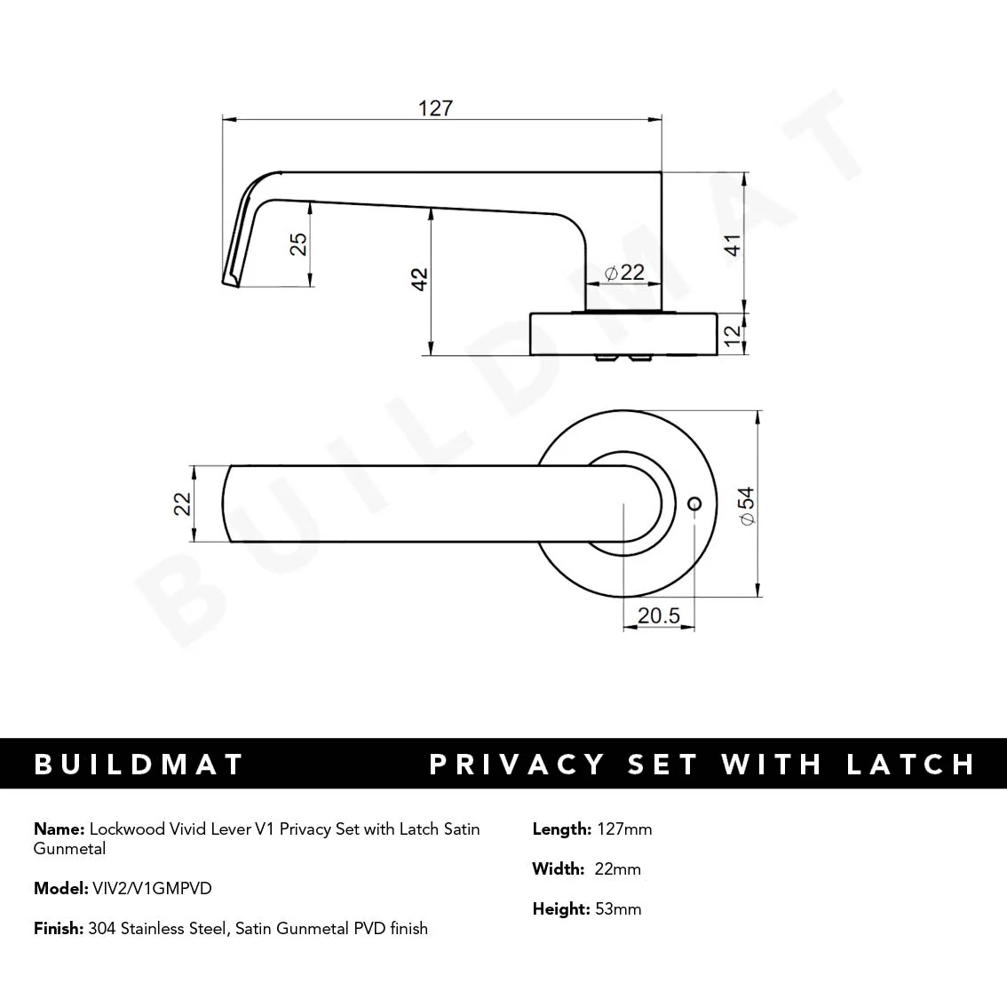 Lockwood Vivid Lever V1 Privacy Set with Latch Satin Gunmetal - Image 4