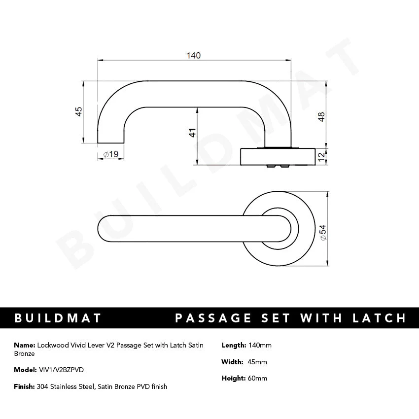 Lockwood Vivid Lever V2 Passage Set with Latch Satin Bronze - Image 4