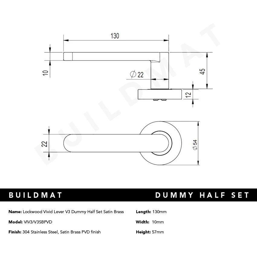 Lockwood Vivid Lever V3 Dummy Half Set Satin Brass - Image 4
