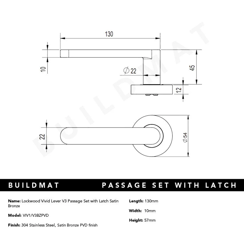 Lockwood Vivid Lever V3 Passage Set with Latch Satin Bronze - Image 4