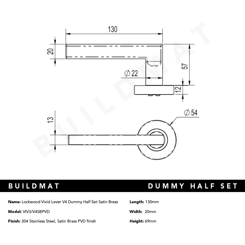 Lockwood Vivid Lever V4 Dummy Half Set Satin Brass - Image 4