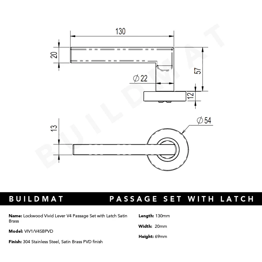 Lockwood Vivid Lever V4 Passage Set with Latch Satin Brass - Image 4