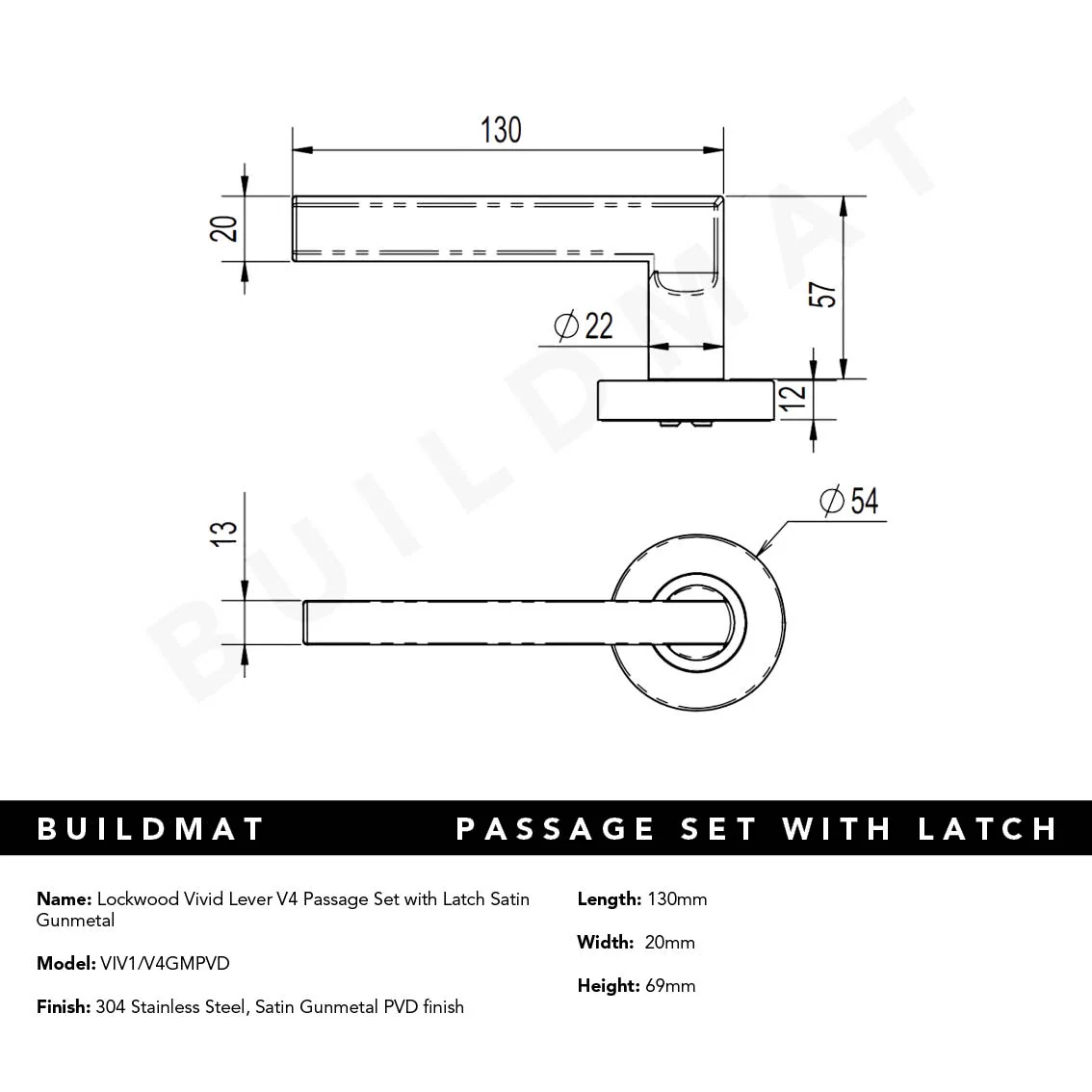 Lockwood Vivid Lever V4 Passage Set with Latch Satin Gunmetal - Image 4