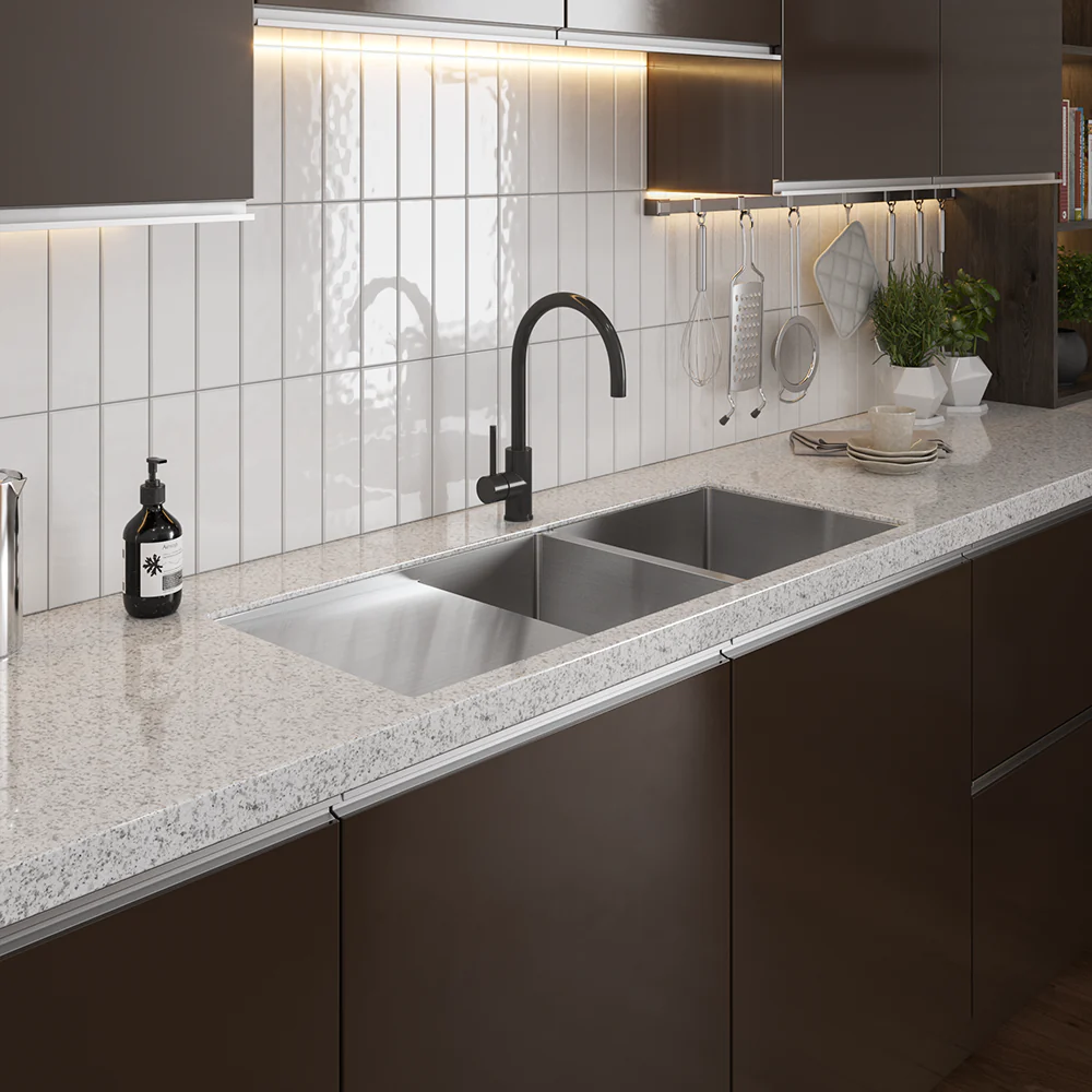 Alma Logan 1075x450 Single & Qtr Bowl with Drain Board Sink - Image 2