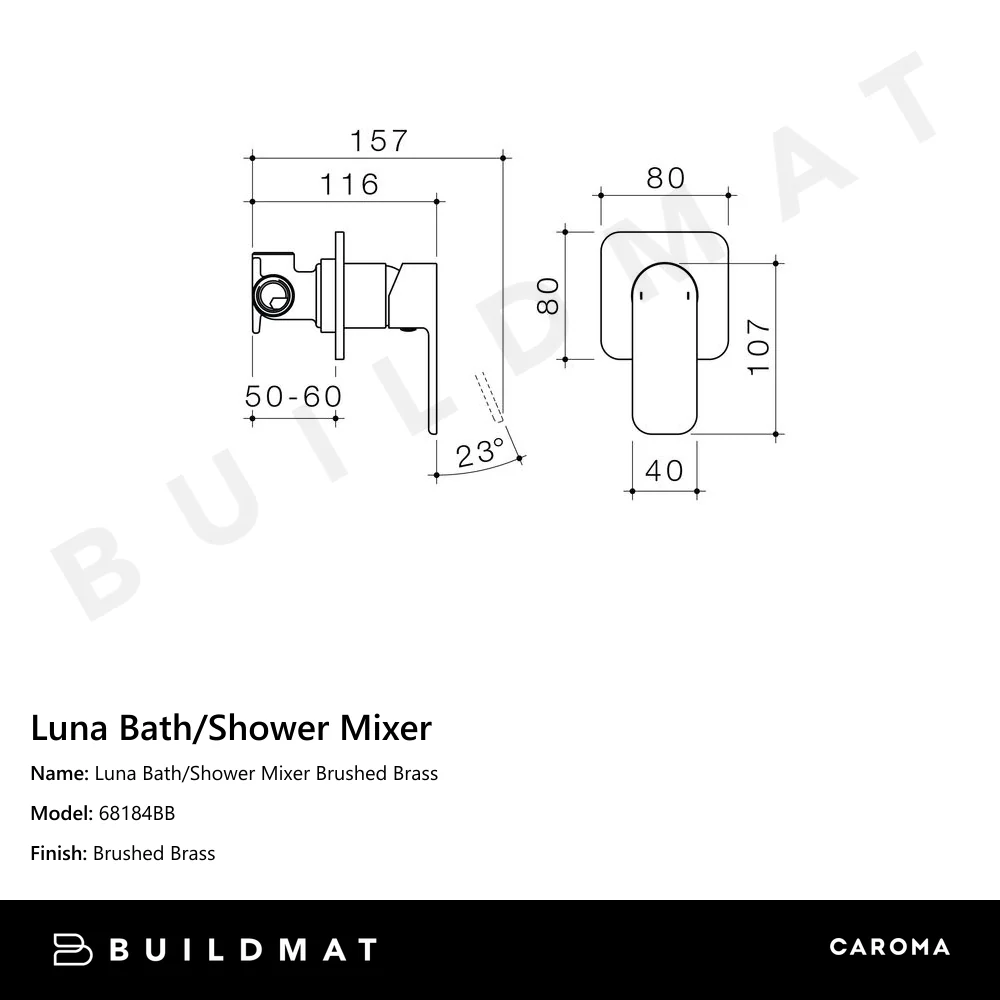 Caroma Luna Bath/Shower Mixer Brushed Brass - Image 4