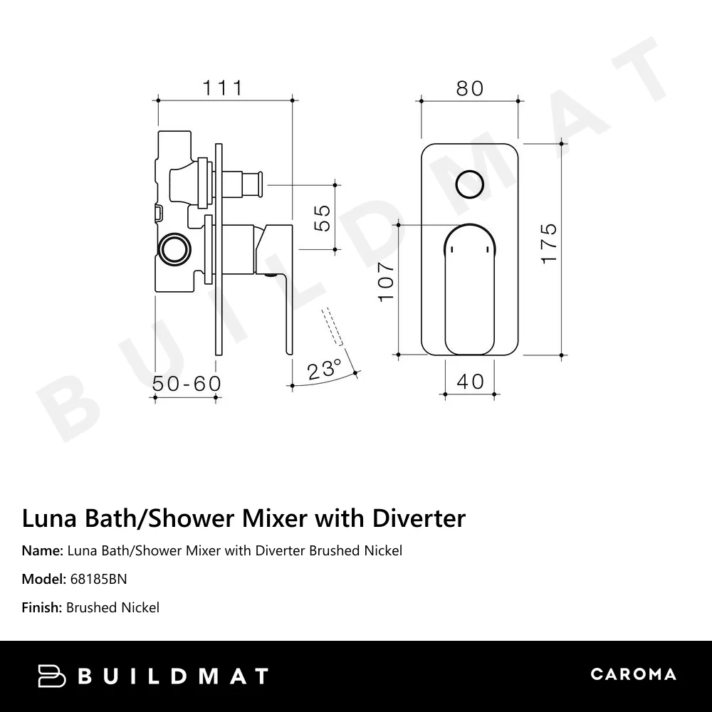 Caroma Luna Bath/Shower Mixer with Diverter Brushed Nickel - Image 4