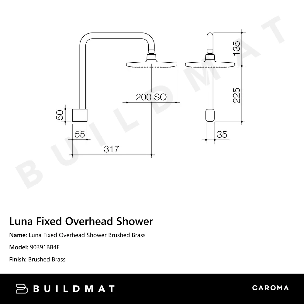 Caroma Luna Fixed Overhead Shower Brushed Brass - Image 4