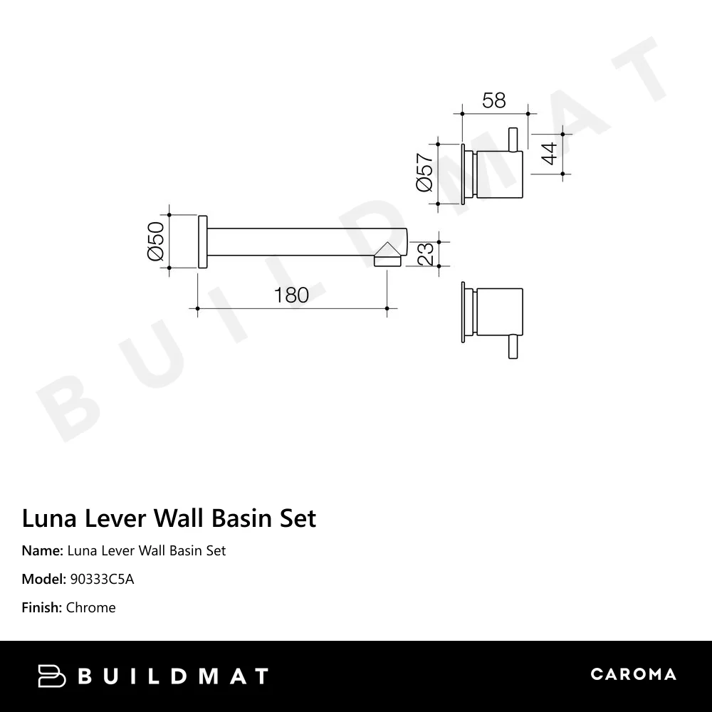 Caroma Luna Lever Chrome Wall Basin Set - Image 4