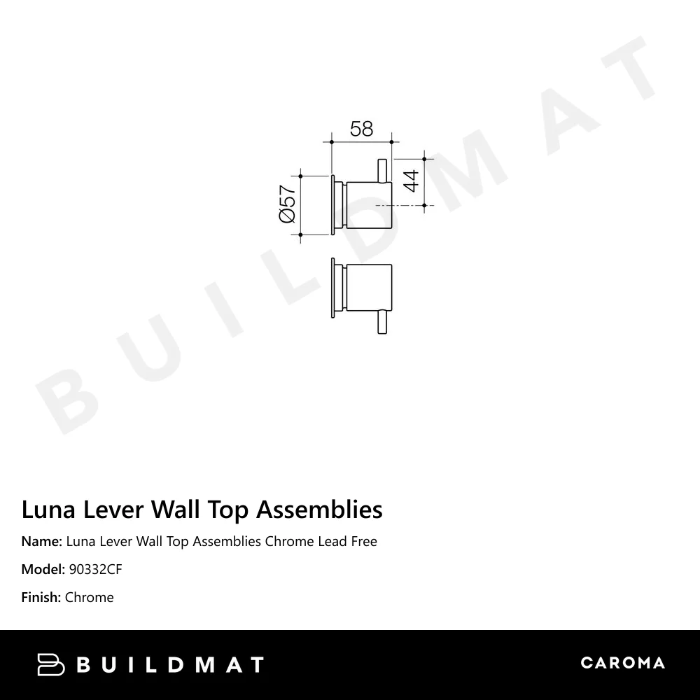 Caroma Luna Lever Wall Top Assemblies Lead Free Chrome - Image 4