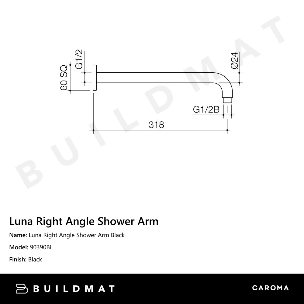 Caroma Luna Right Angle Shower Arm Black - Image 4