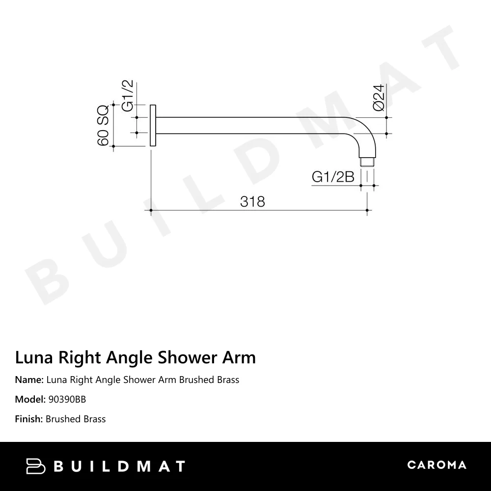 Caroma Luna Right Angle Shower Arm Brushed Brass - Image 4