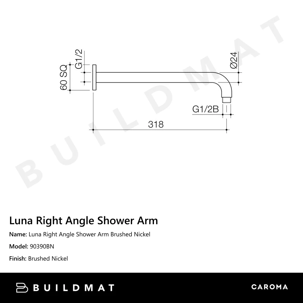 Caroma Luna Right Angle Shower Arm Brushed Nickel - Image 4