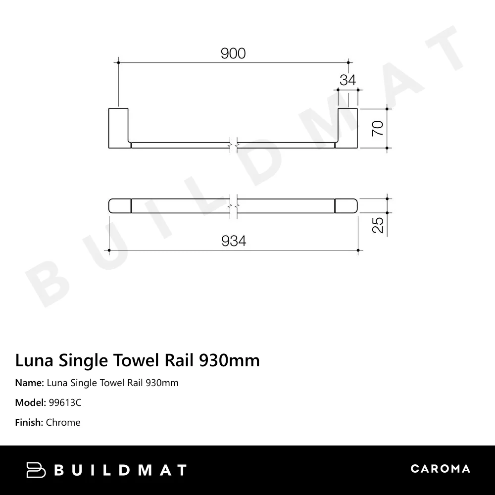 Caroma Luna Single Towel Rail 930mm - Image 4