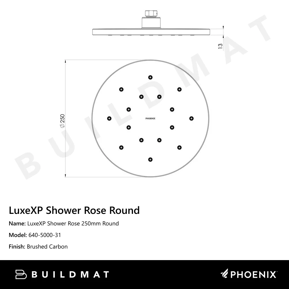 Phoenix LuxeXP Shower Rose 250mm Round Brushed Carbon - Image 4