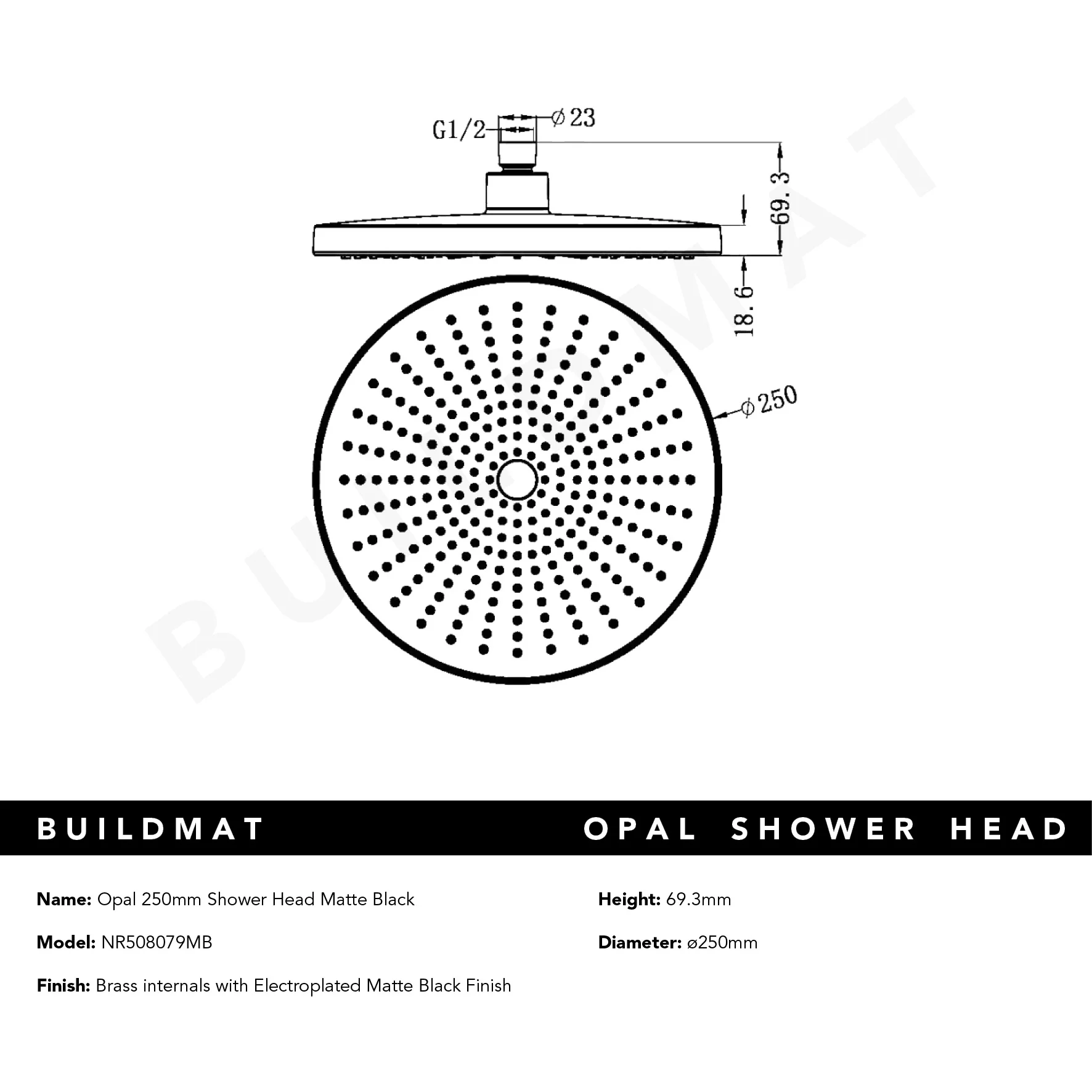 Nero Opal Shower Head 250mm Matte Black - Image 5