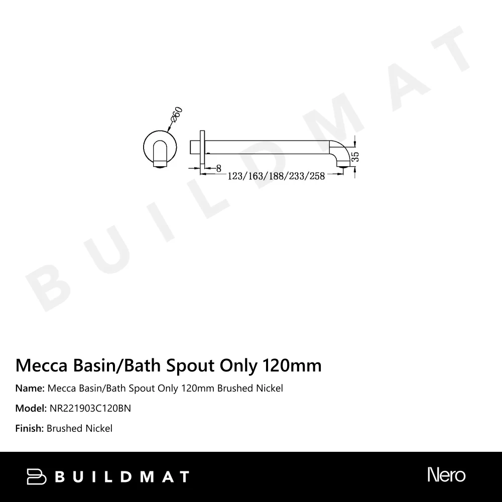 Nero Mecca Basin/Bath Spout Only 120mm Brushed Nickel - Image 4
