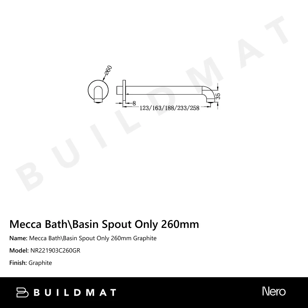 Nero Mecca Bath\Basin Spout Only 260mm Graphite - Image 4
