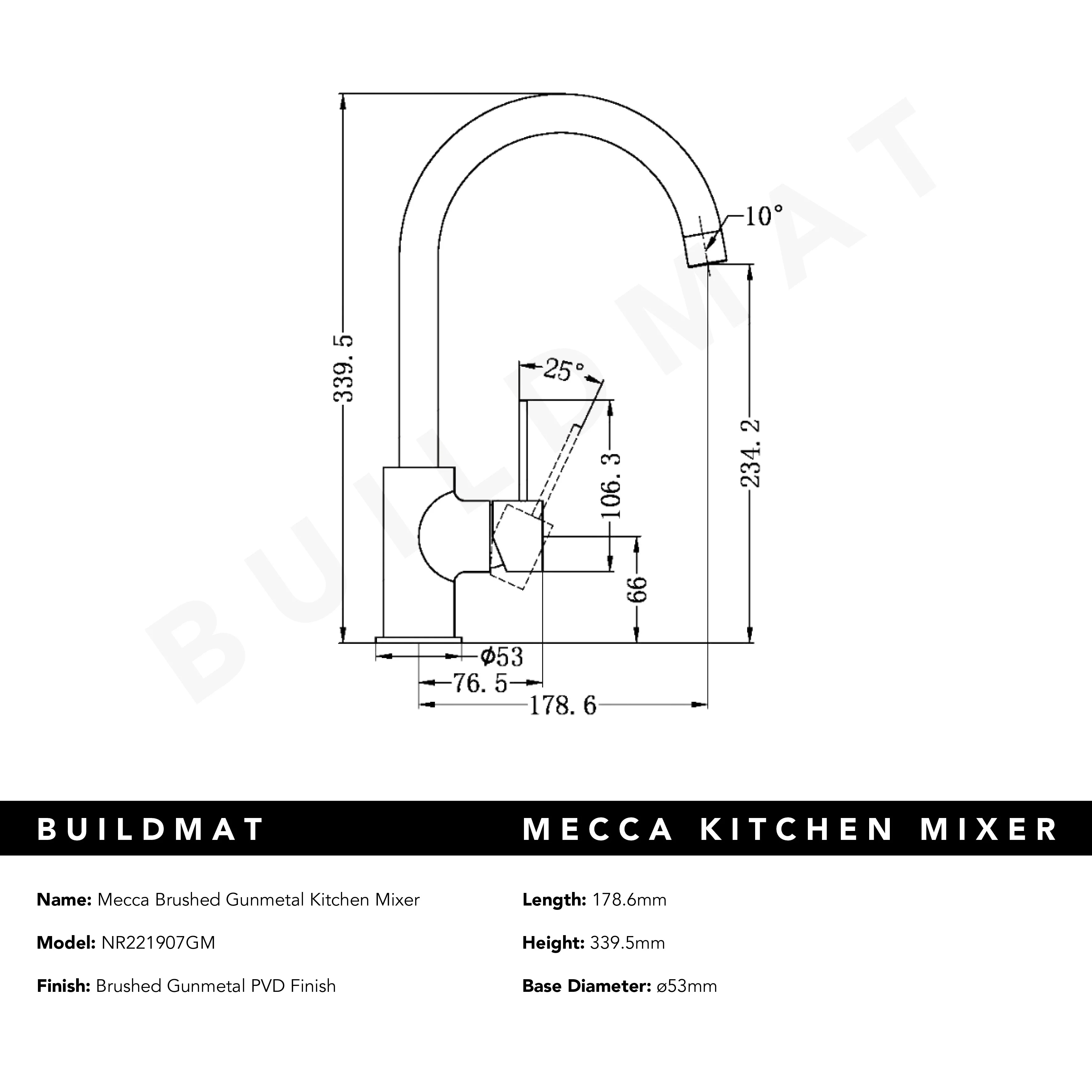 Nero Mecca Brushed Gunmetal Kitchen Mixer - Image 5