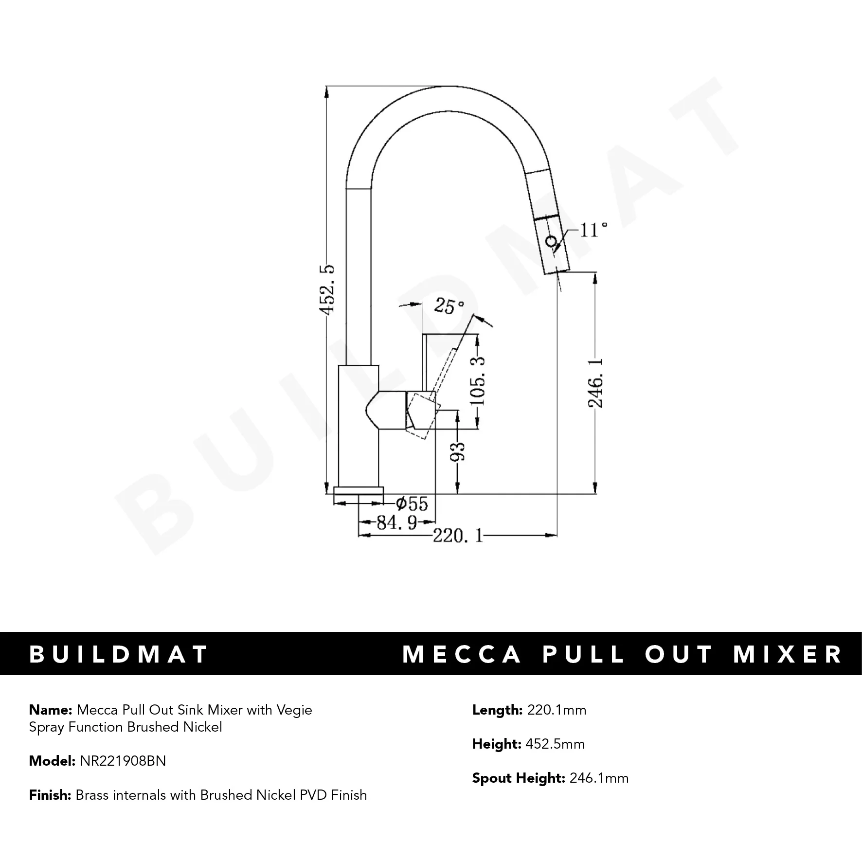 Nero Mecca Brushed Nickel Pull Out Mixer With Veggie Spray Function Lead Free - Image 5