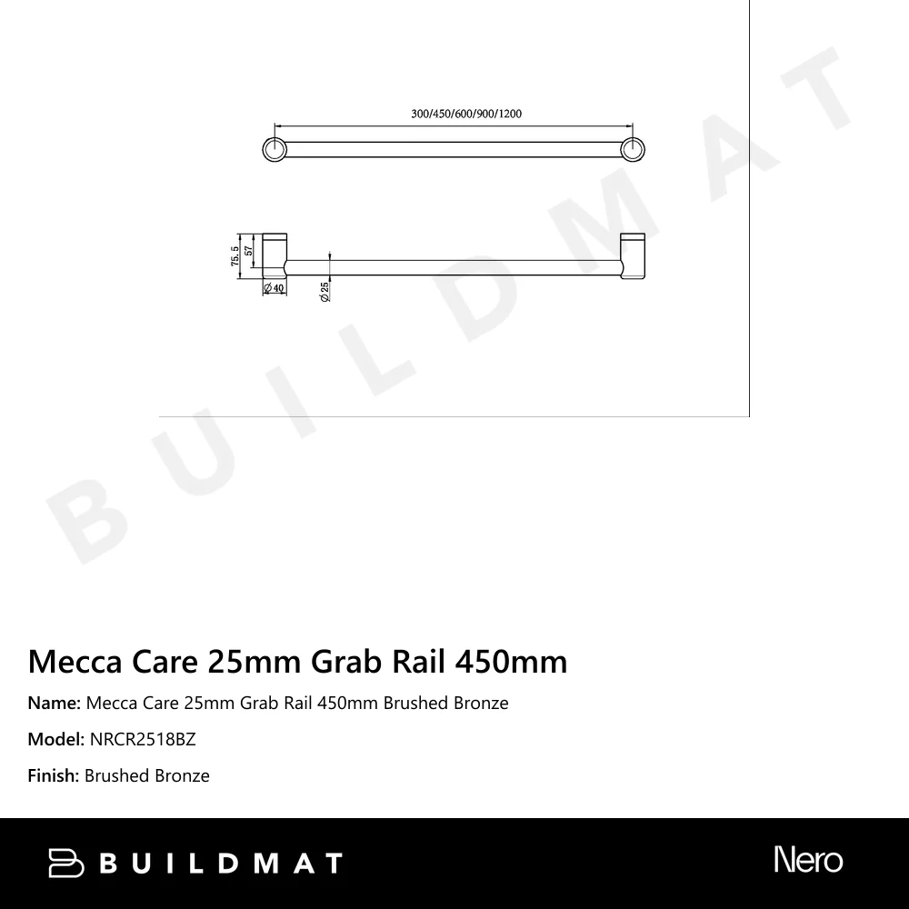 Nero Mecca Care 25mm Grab Rail 450mm Brushed Bronze - Image 4
