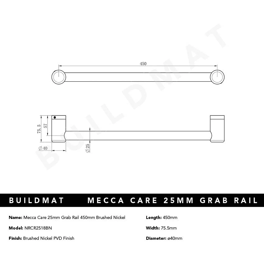 Nero Mecca Care 25mm Grab Rail 450mm Brushed Nickel - Image 4