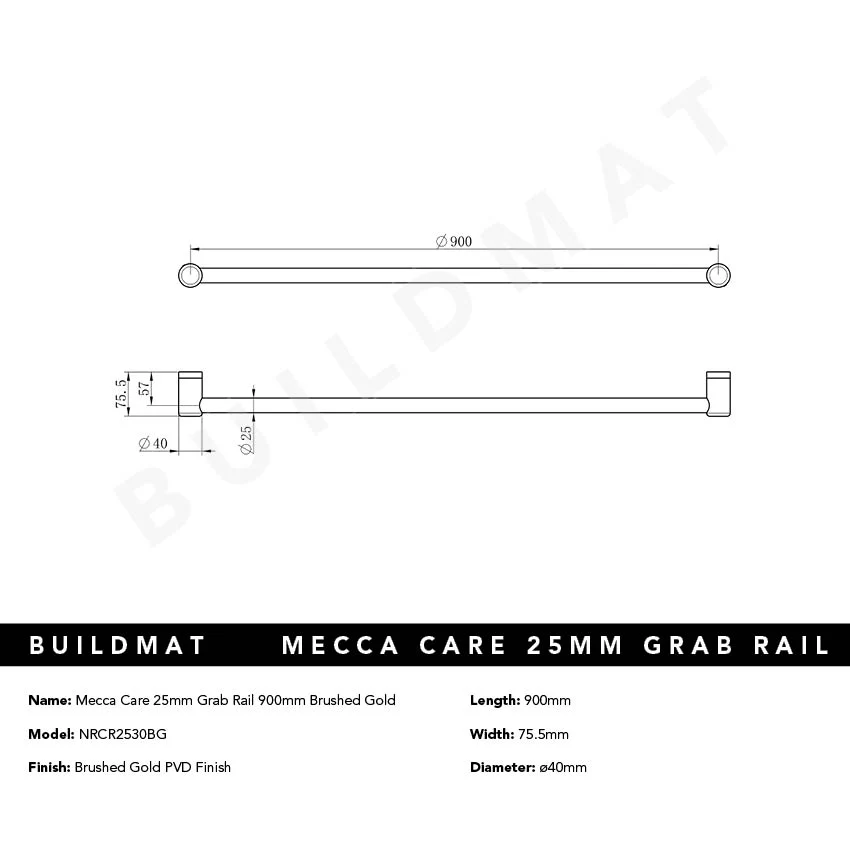 Nero Mecca Care 25mm Grab Rail 900mm Brushed Gold - Image 4
