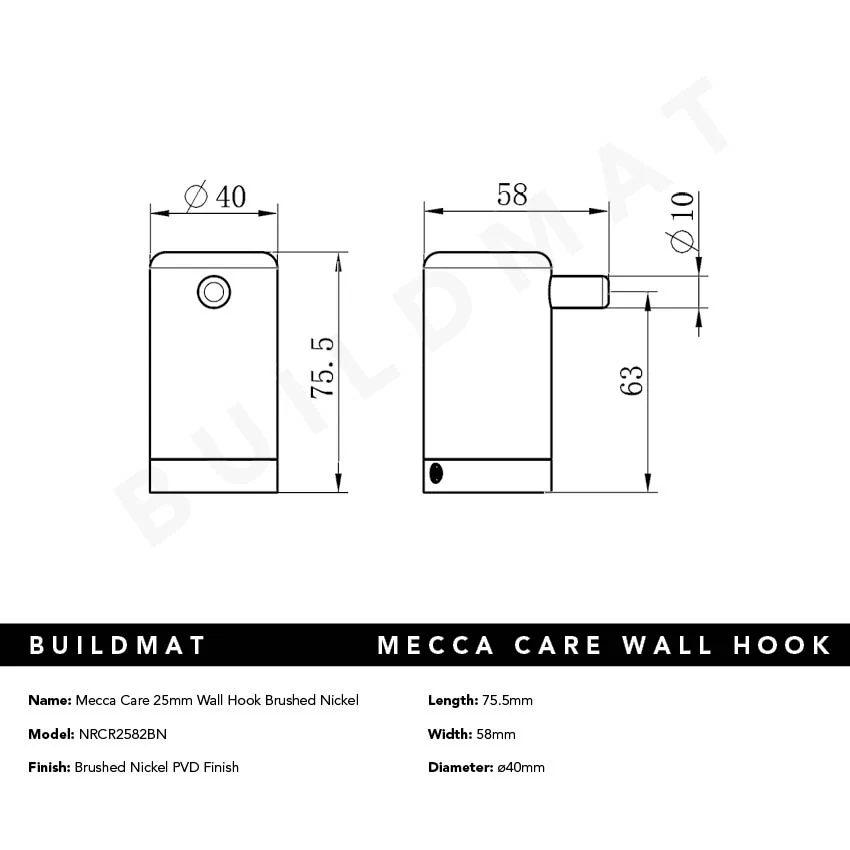 Nero Mecca Care 25mm Wall Hook Brushed Nickel - Image 4