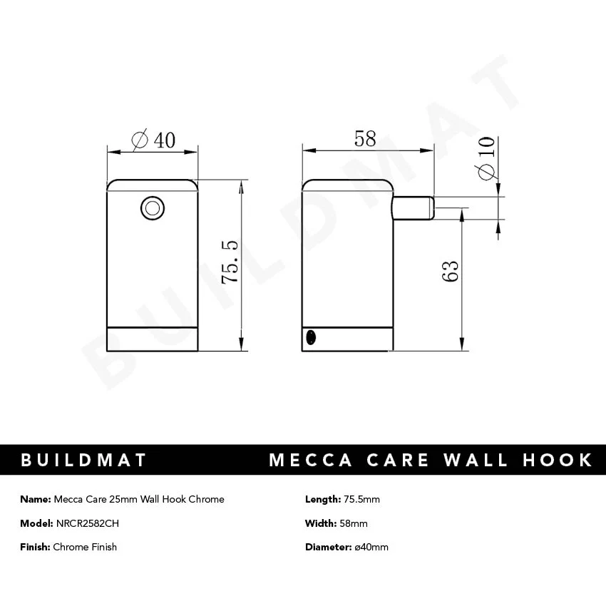 Nero Mecca Care 25mm Wall Hook Chrome - Image 4