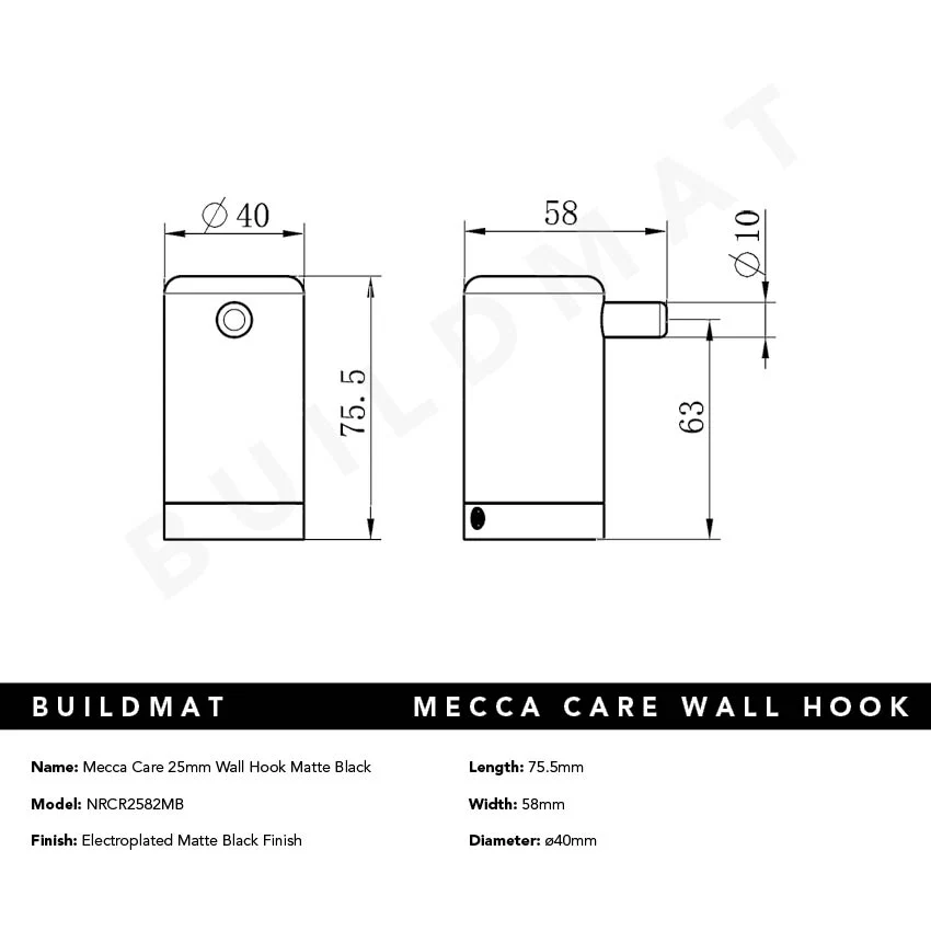 Nero Mecca Care 25mm Wall Hook Matte Black - Image 4