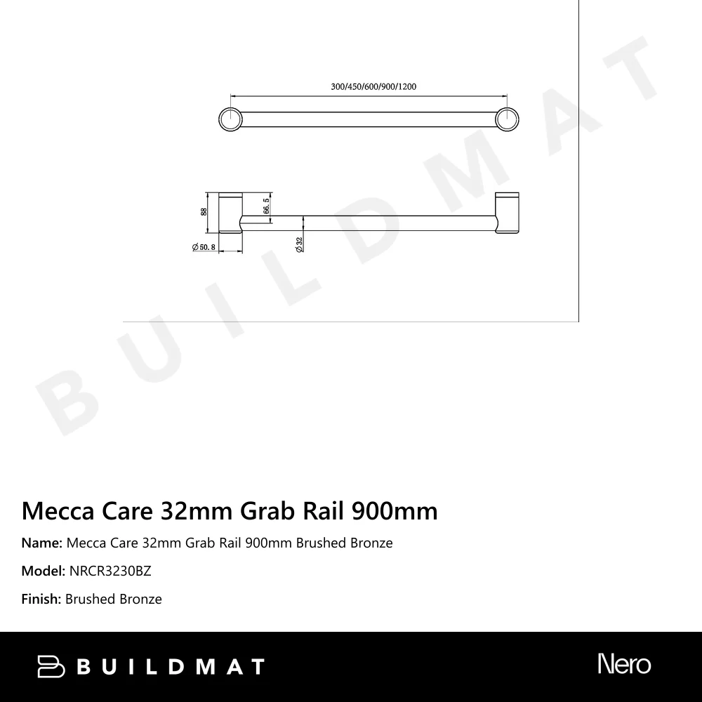 Nero Mecca Care 32mm Grab Rail 900mm Brushed Bronze - Image 4