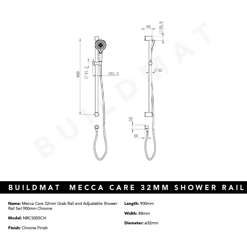 Nero Mecca Care 32mm Grab Rail and Adjustable Shower Rail Set 900mm Chrome - Image 4