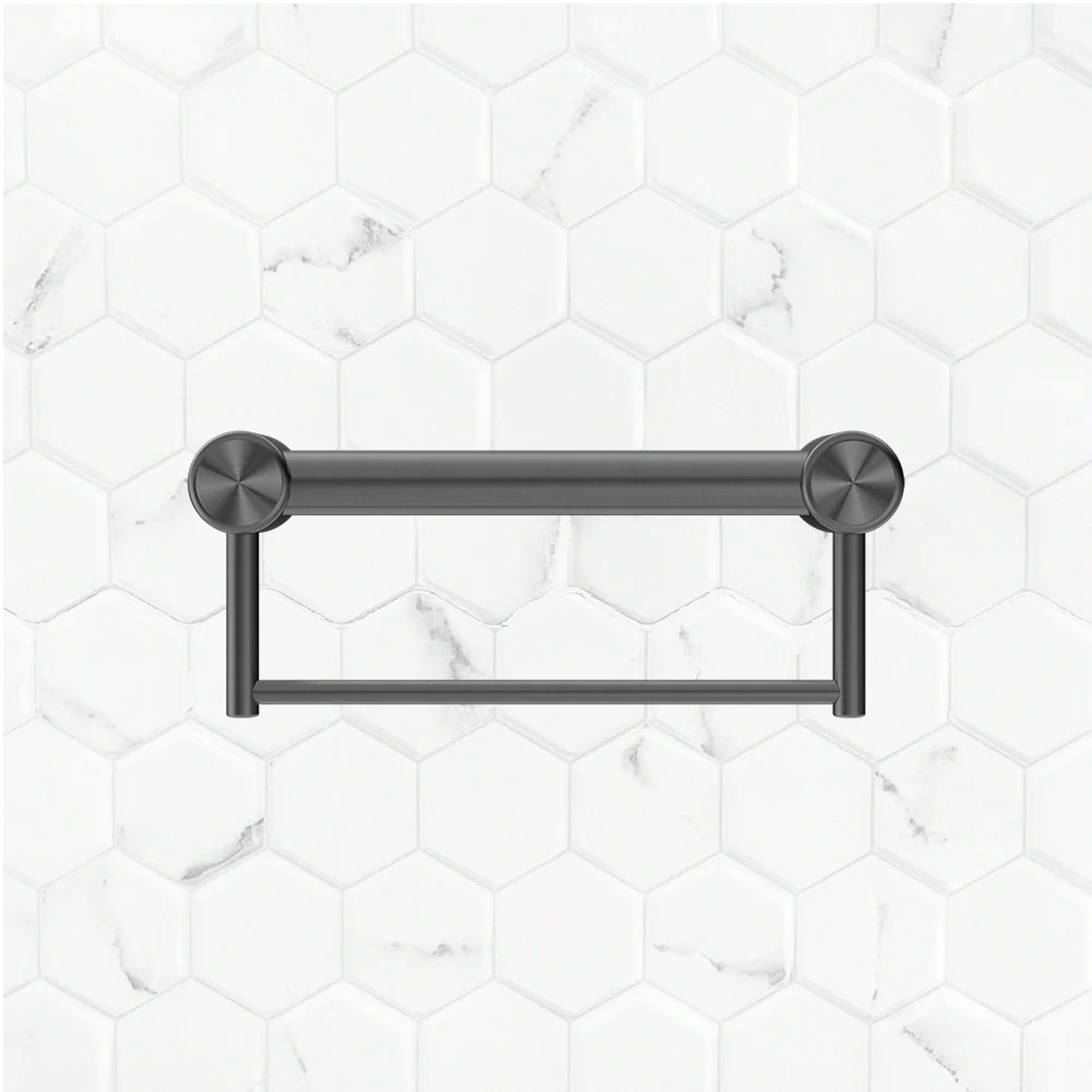 Nero Mecca Care 32mm Grab Rail with Towel Holder 300mm Brushed Gunmetal - Image 2