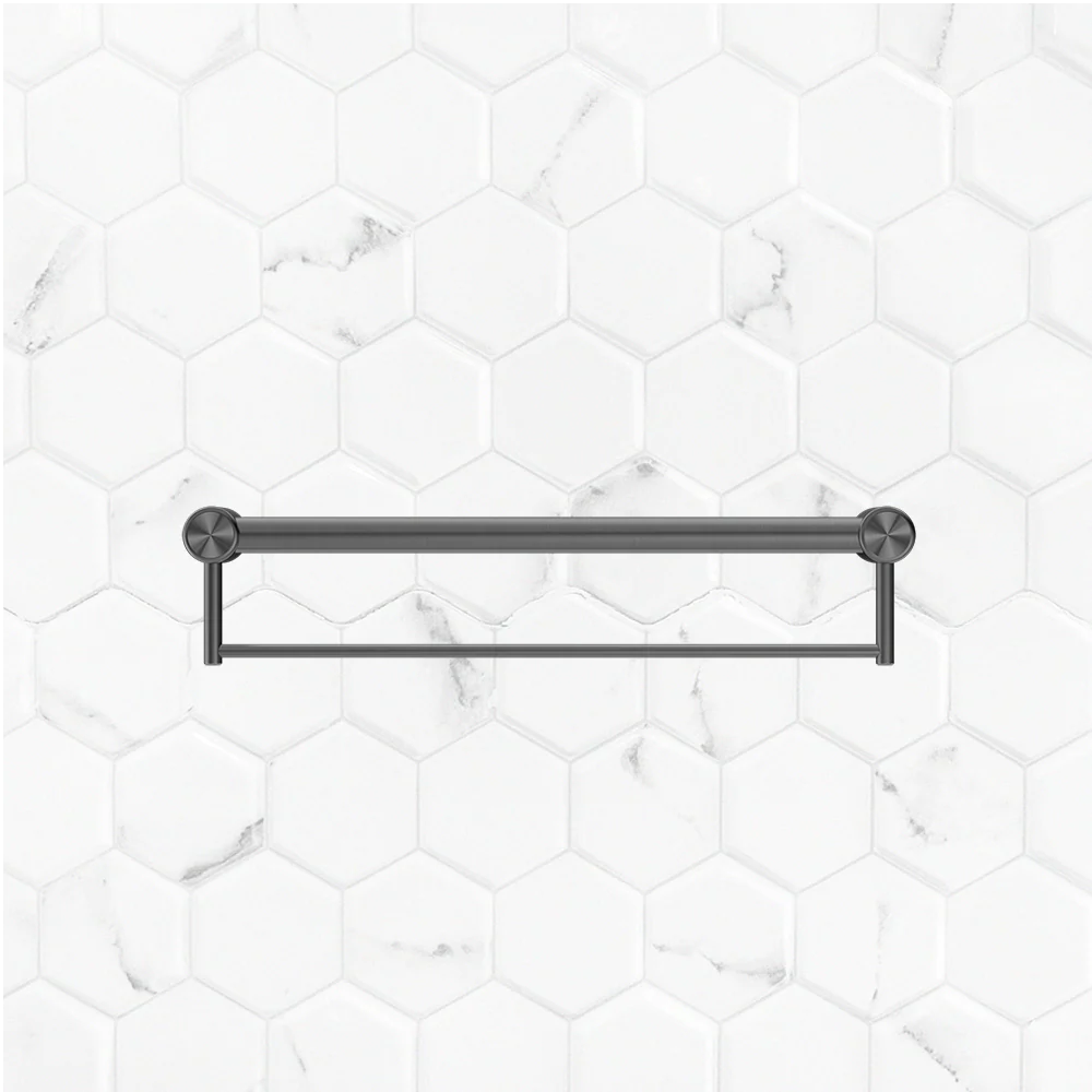 Nero Mecca Care 32mm Grab Rail with Towel Holder 600mm Brushed Gunmetal - Image 2