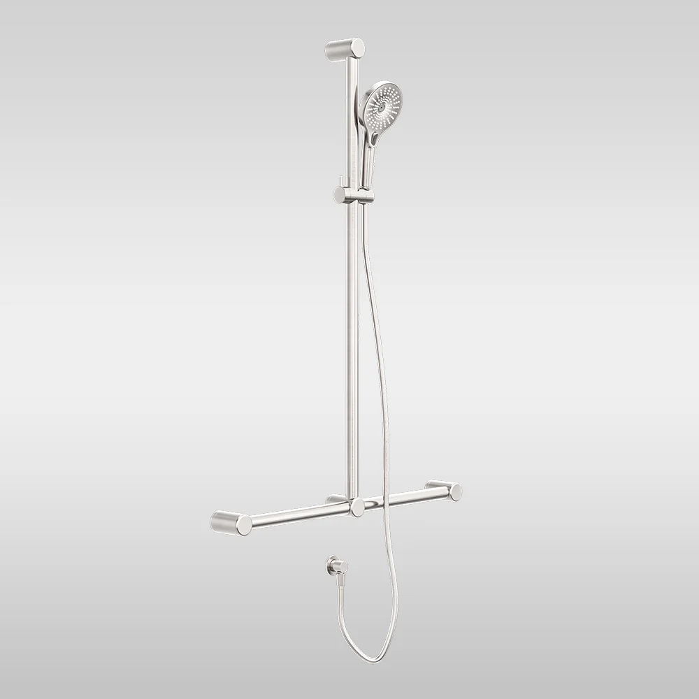 Nero Mecca Care 32mm T Bar Grab Rail and Adjustable Shower Set 1100x750mm Brushed Nickel - Image 2