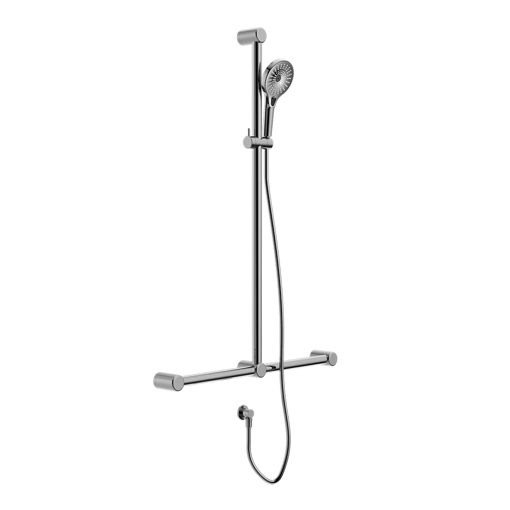 Nero Mecca Care 32mm T Bar Grab Rail and Adjustable Shower Set 1100x750mm Chrome