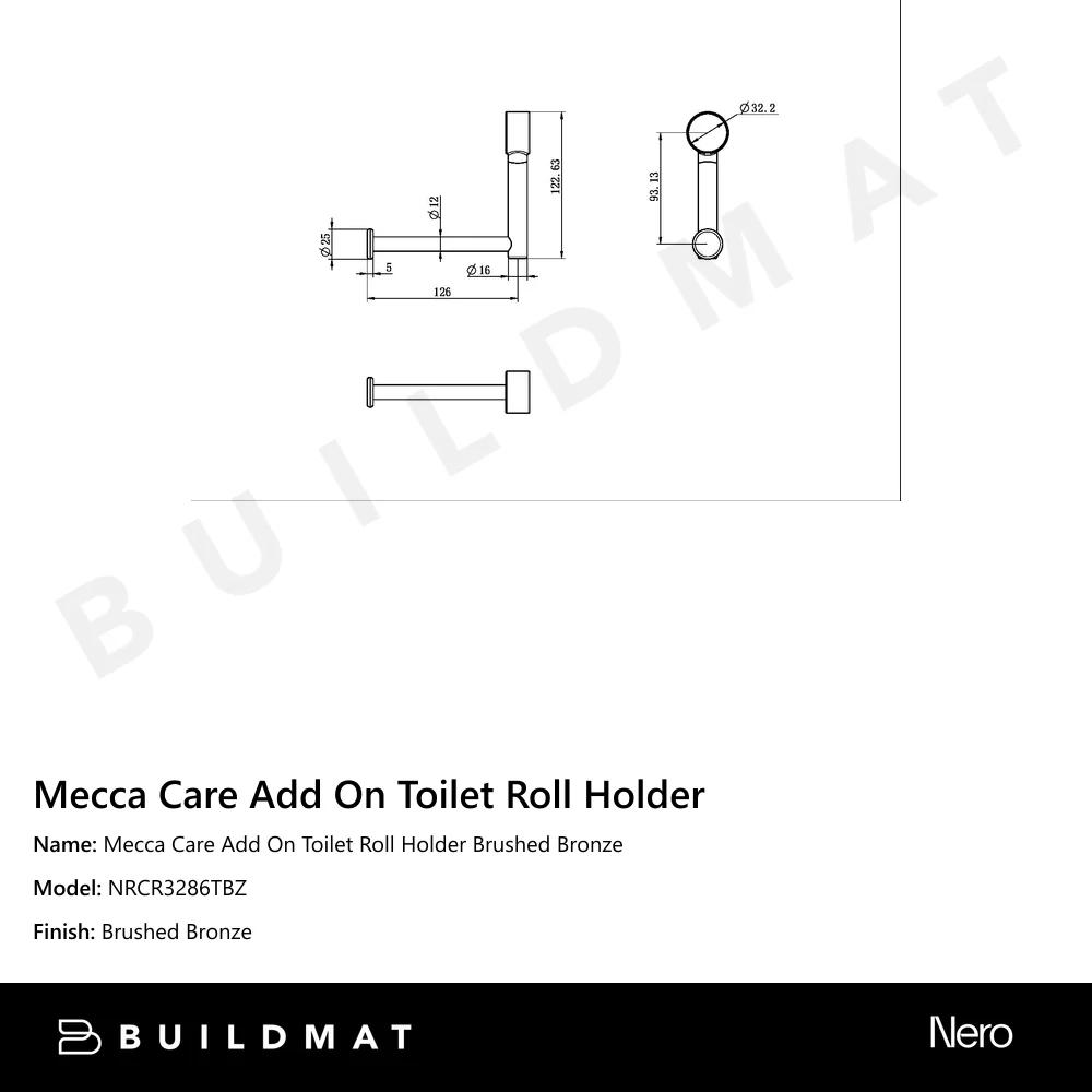 Nero Mecca Care Add On Toilet Roll Holder Brushed Bronze - Image 4
