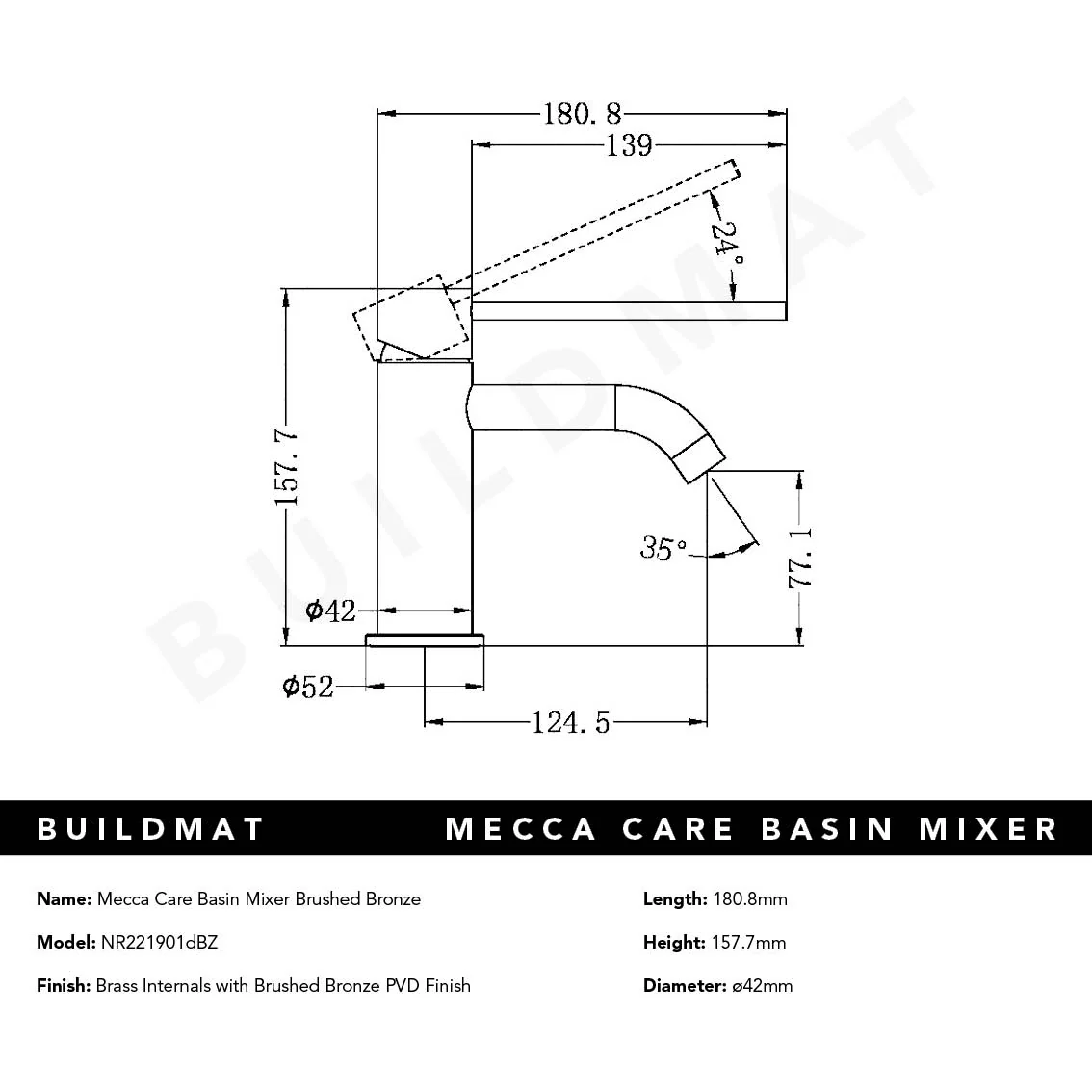 Nero Mecca Care Basin Mixer Brushed Bronze - Image 5
