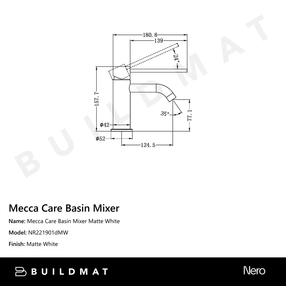 Nero Mecca Care Basin Mixer Matte White - Image 3