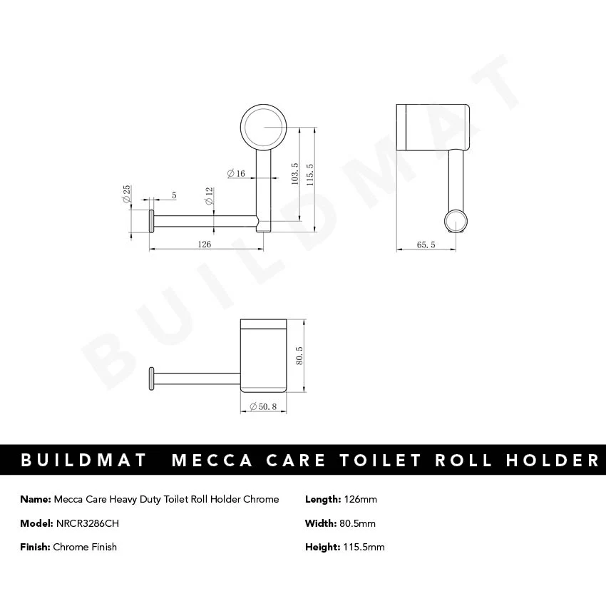 Nero Mecca Care Heavy Duty Toilet Roll Holder Brushed Nickel - Image 4