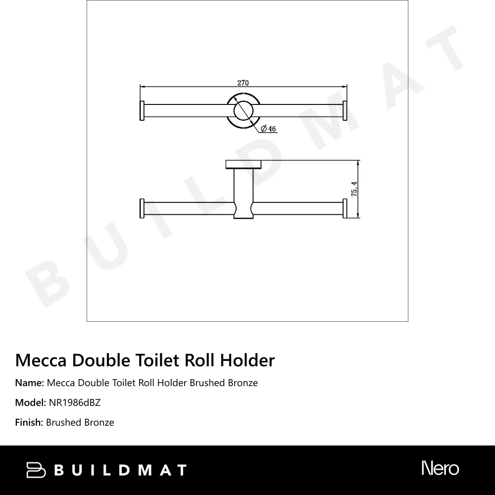 Nero Mecca Double Toilet Roll Holder Brushed Bronze - Image 4