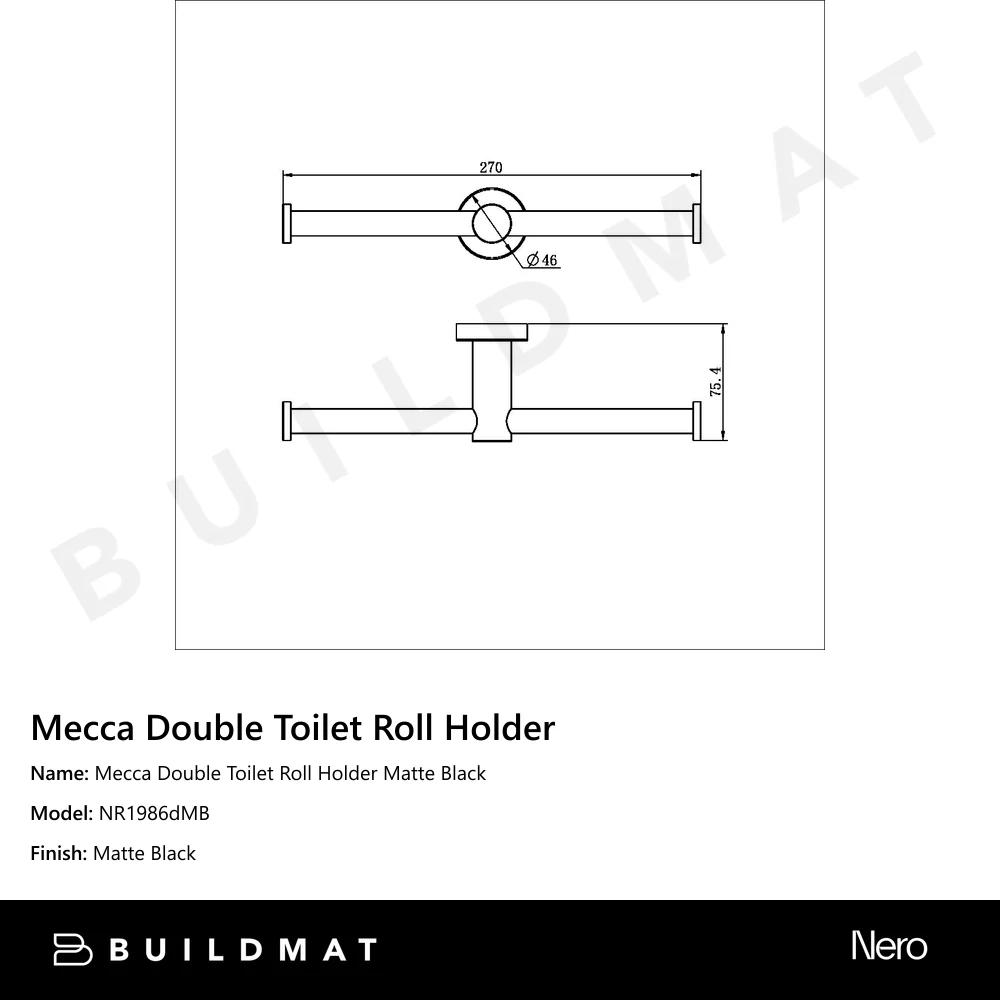 Nero Mecca Double Toilet Roll Holder Matte Black - Image 4
