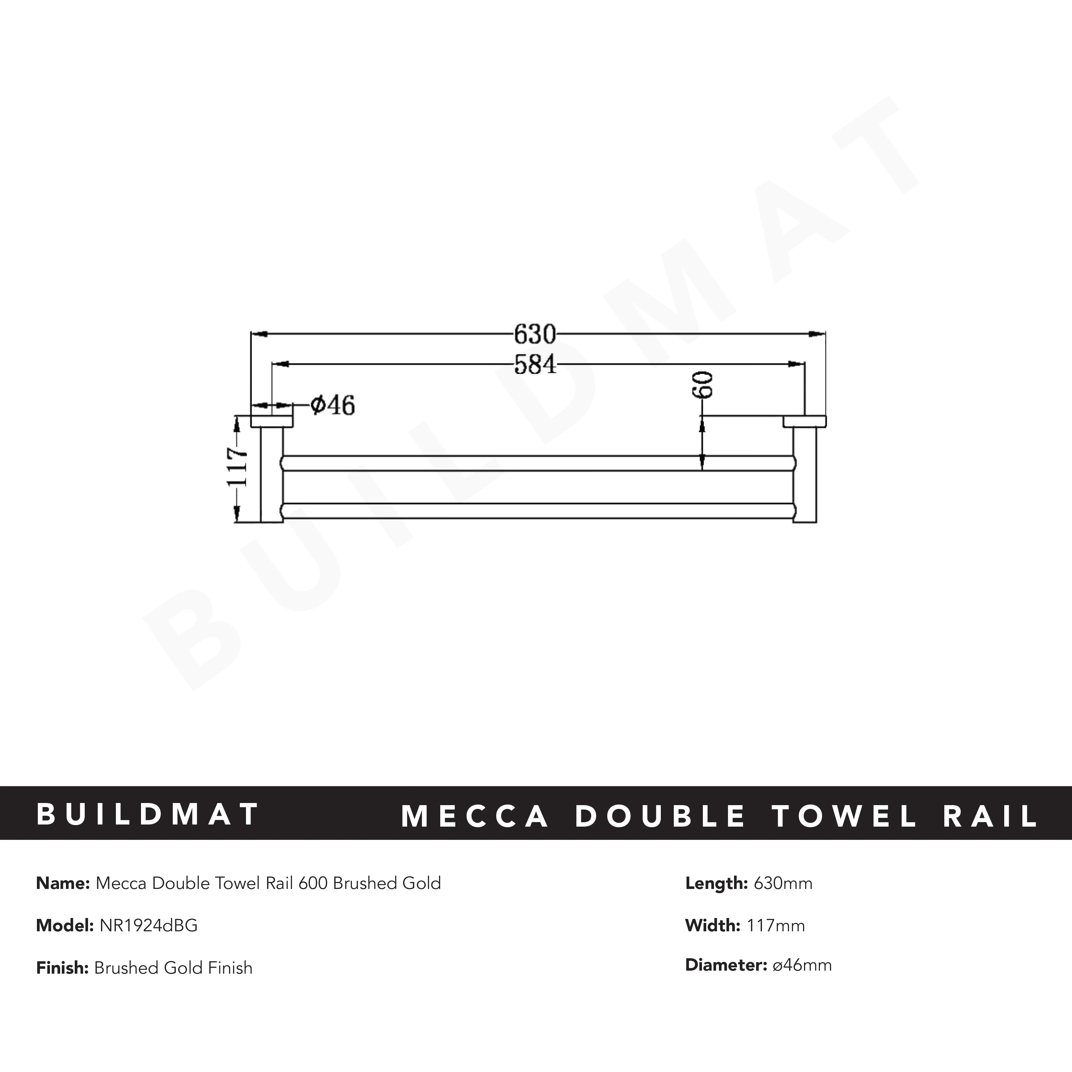 Nero Mecca Double Towel Rail 600mm Brushed Gold - Image 5