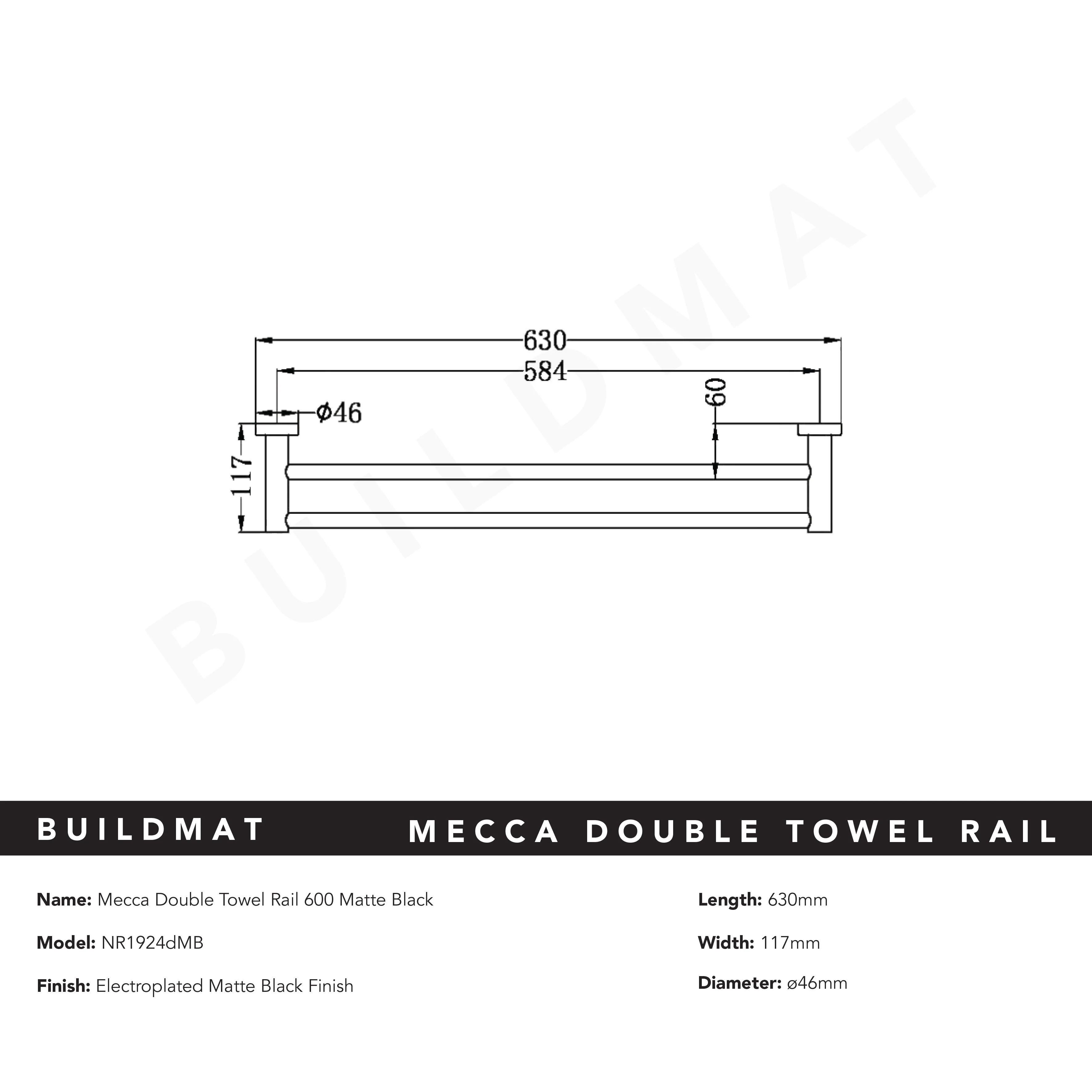 Nero Mecca Double Towel Rail 600mm Matte Black - Image 5