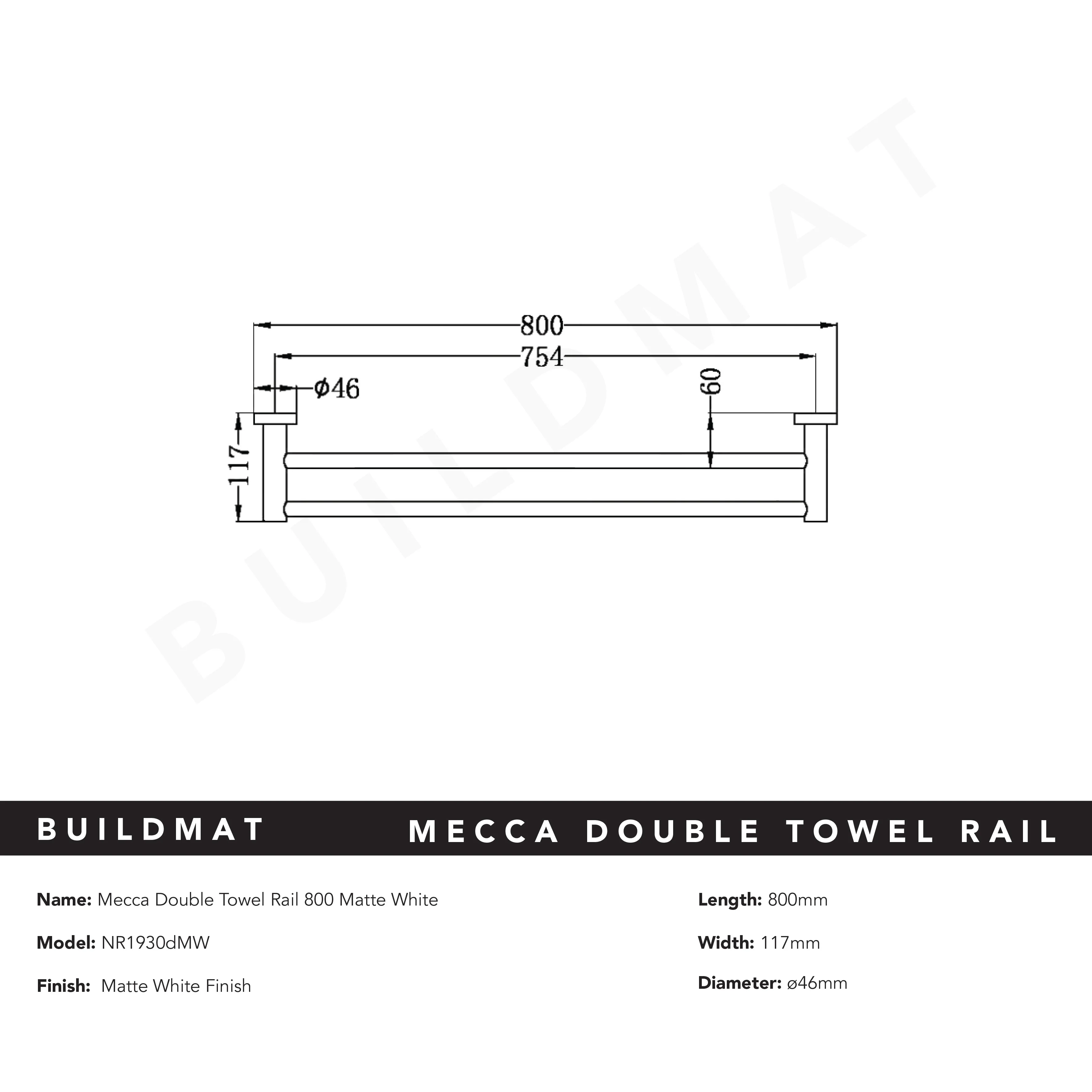 Nero Mecca Double Towel Rail 800mm Matte White - Image 5