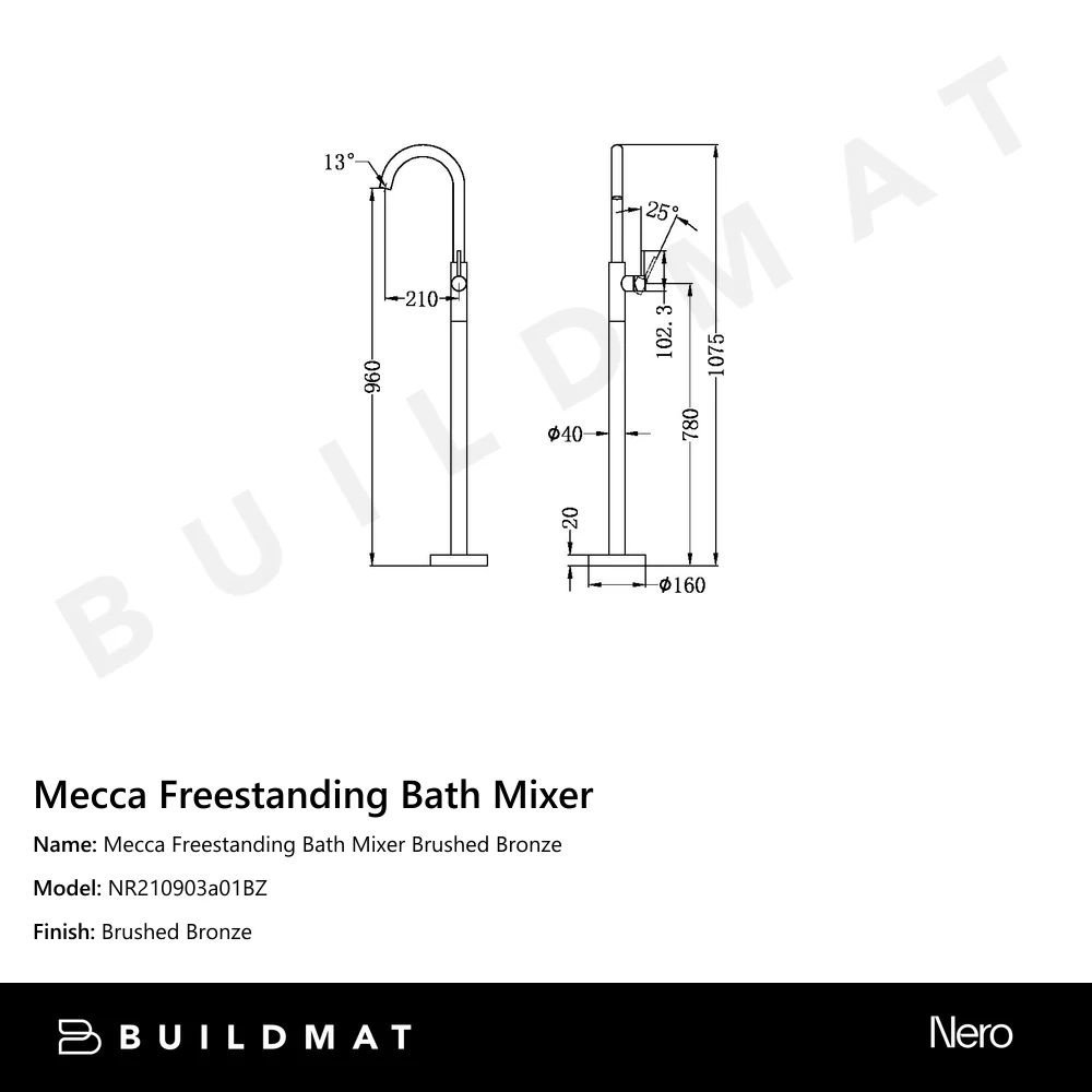 Nero Mecca Freestanding Bath Mixer Brushed Bronze - Image 4