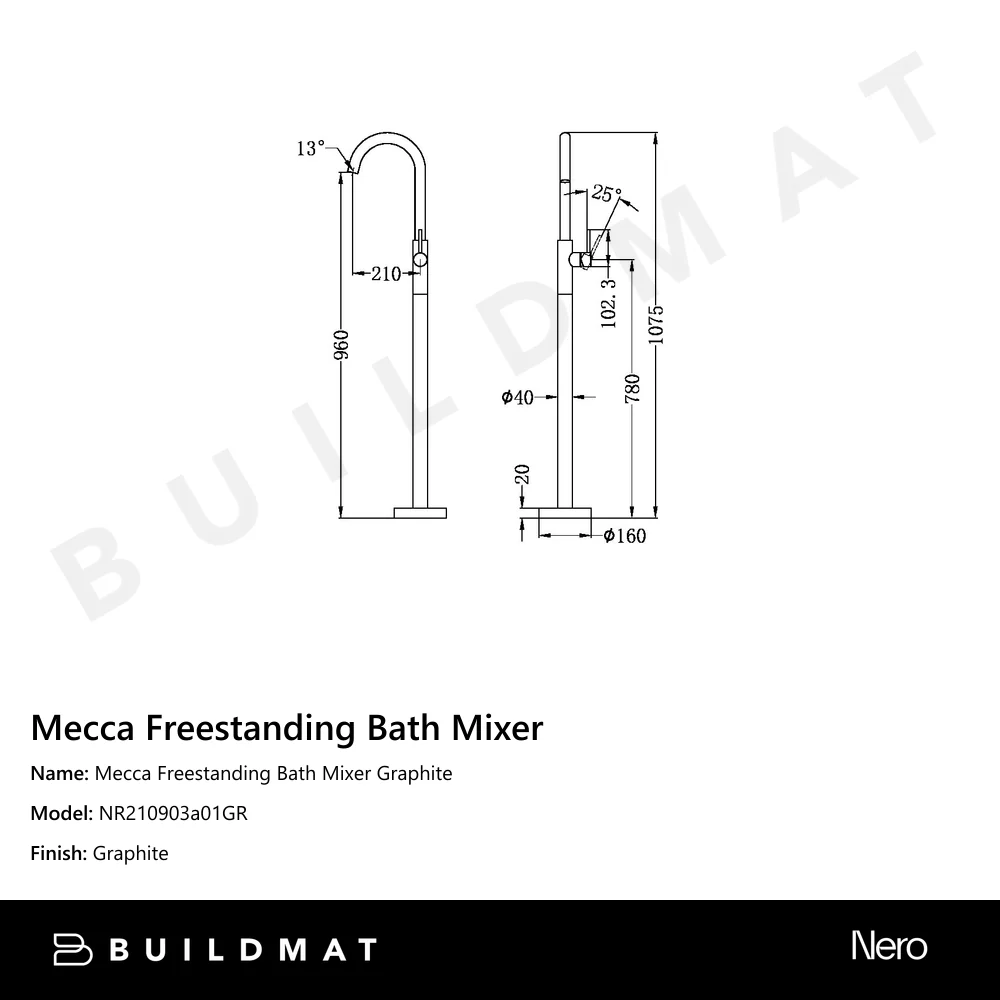Nero Mecca Freestanding Bath Mixer Graphite - Image 4