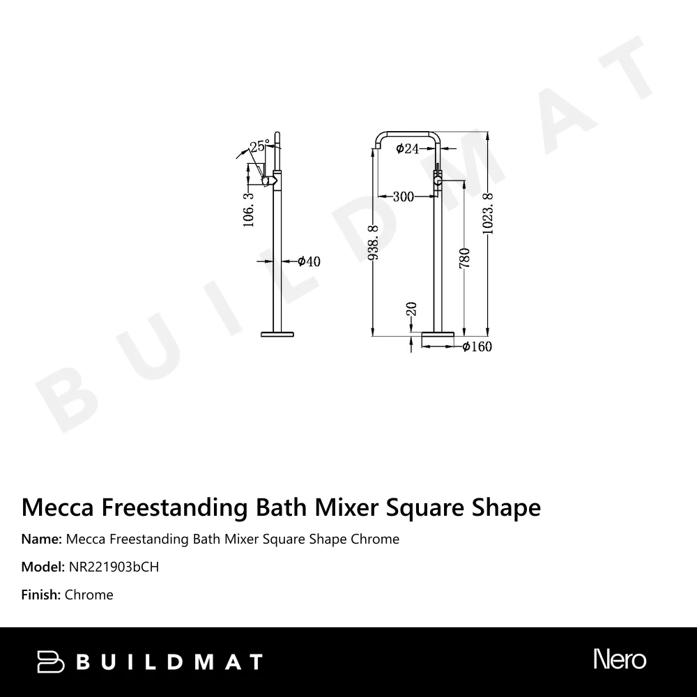Nero Mecca Freestanding Bath Mixer Square Shape Chrome - Image 4