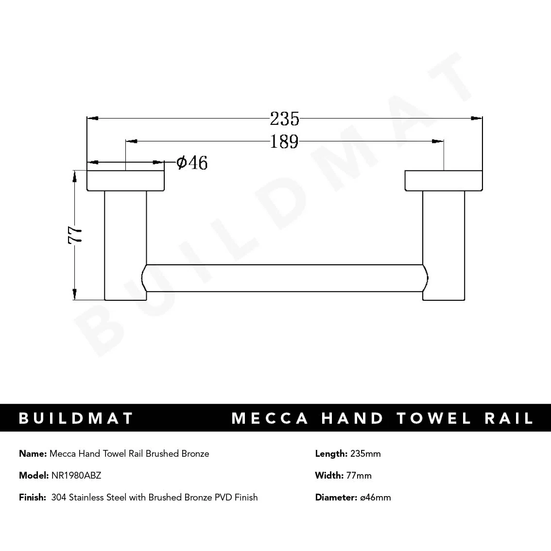 Nero Mecca Hand Towel Rail Brushed Bronze - Image 4