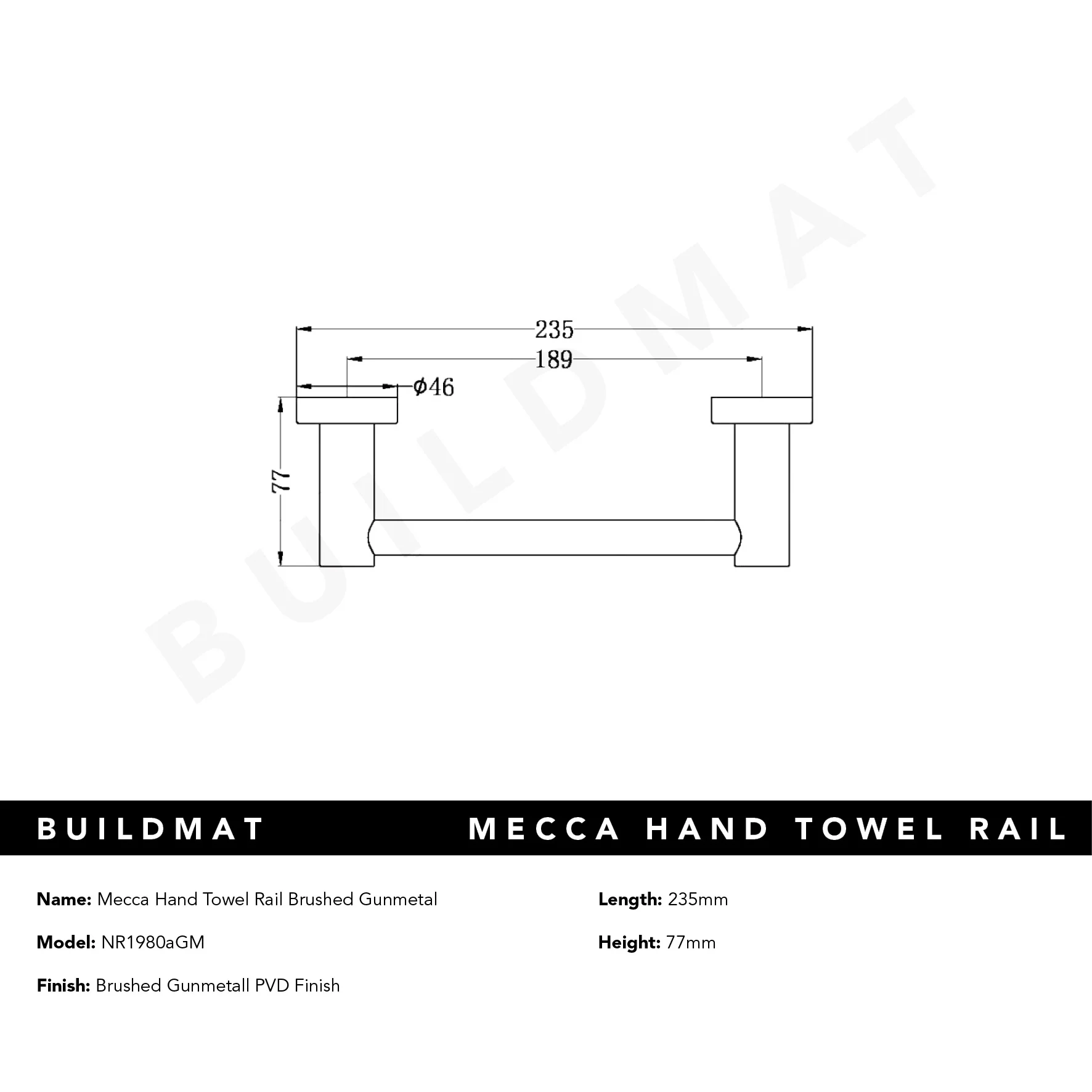 Nero Mecca Hand Towel Rail Brushed Gunmetal - Image 5